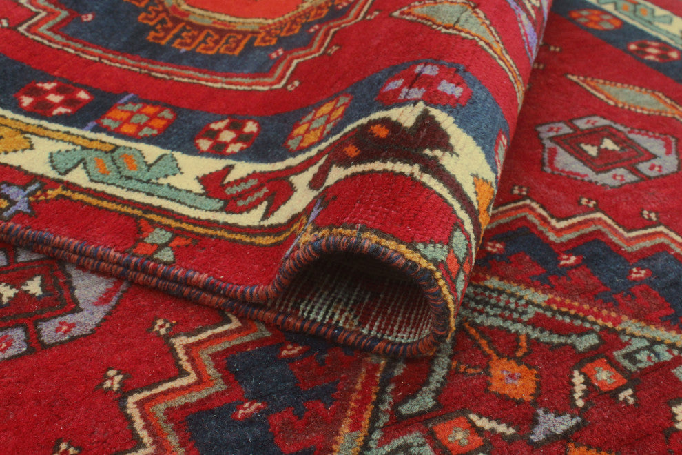 Fine Vintage Distressed Rainier Red/Navy Runner, 3'4x11'0