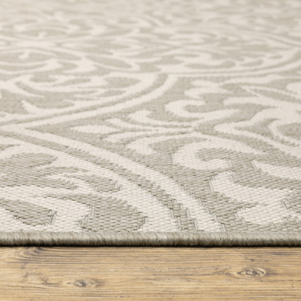 Parlan Floral Indoor-Outdoor Area Rug, Gray, 6''7"x9''2"