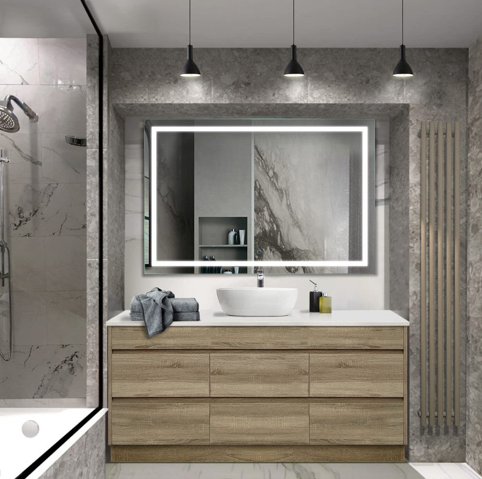 Krugg LED Bathroom Mirror, Lighted Vanity Mirror Dimmer and Defogger, 60x36