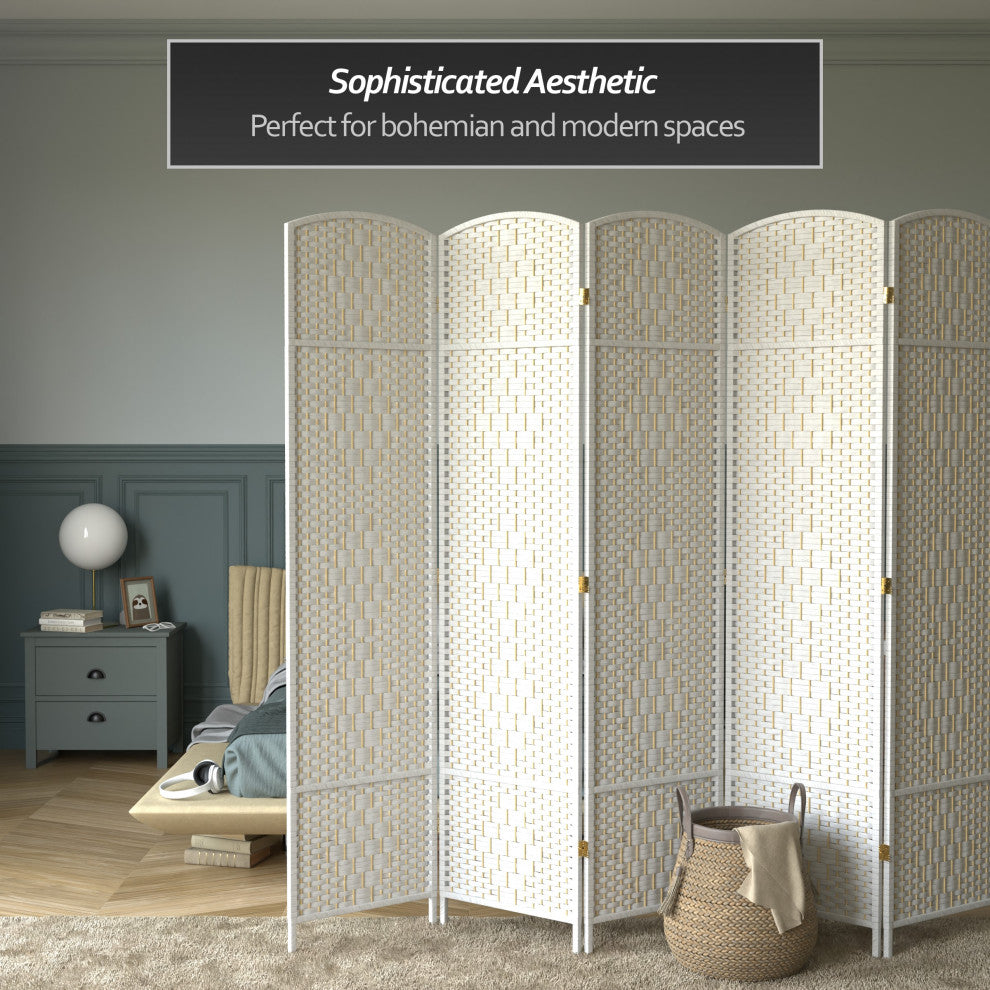 7' Tall Diamond Weave Room Divider, White, 6 Panels