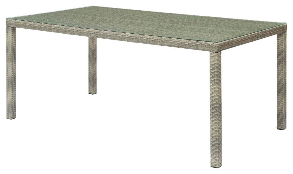 Side Dining Chair and Table Set, Rattan, Wicker, Gray Beige, Outdoor