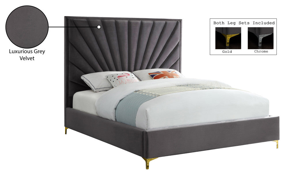 Eclipse Velvet Bed, Gray, King