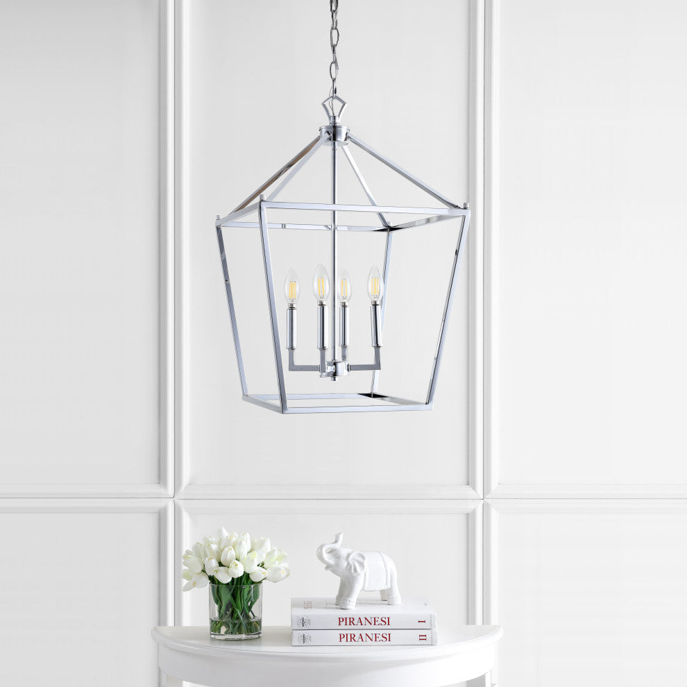 Pagoda Lantern Metal LED Pendant, Chrome, 16"