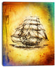 Colorful Old Moving Boat Drawing, Seashore Wall Art on Canvas, 12"x20"