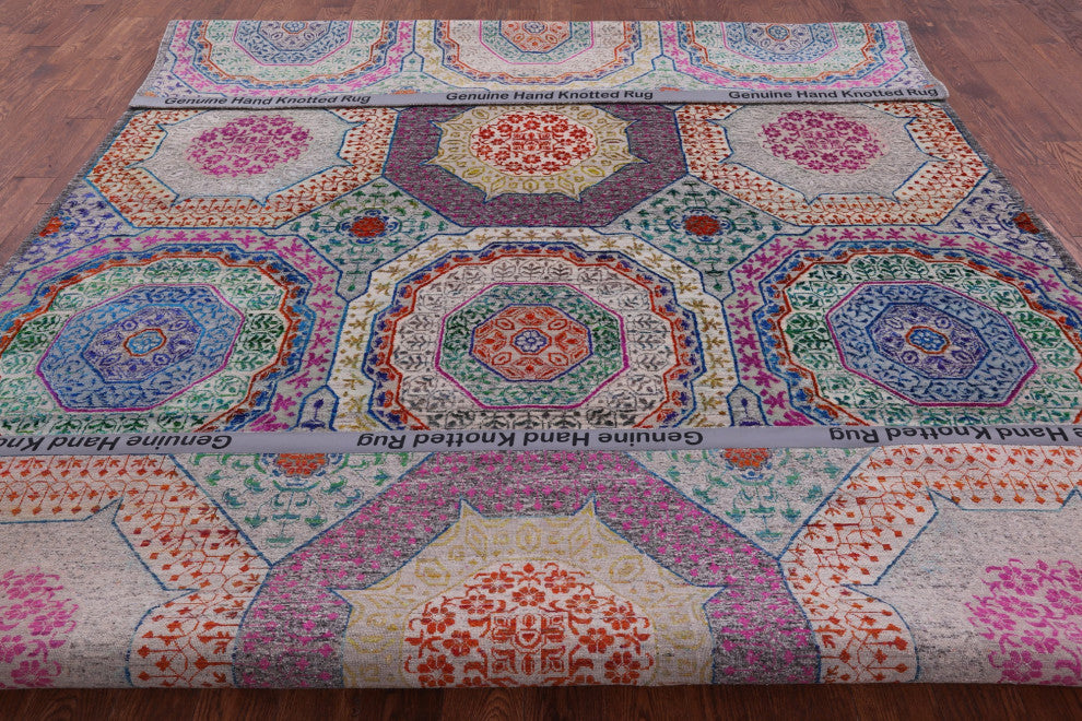 Wool & Silk Handmade Mamluk Geometric Rug 8' 10" X 12' 2" - Q13737