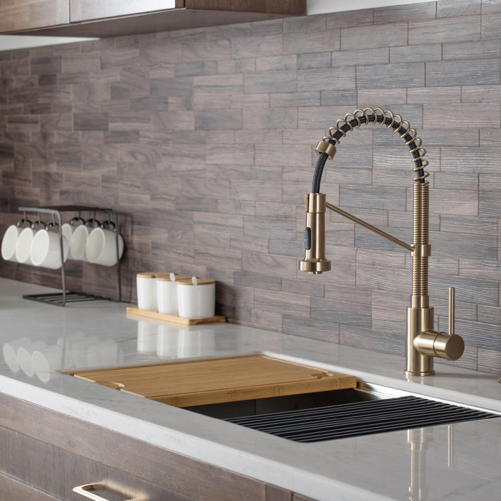 Bolden Commercial Style 2-Function Pull-Down 1-Handle 1-Hole Kitchen Faucet, Brushed Gold
