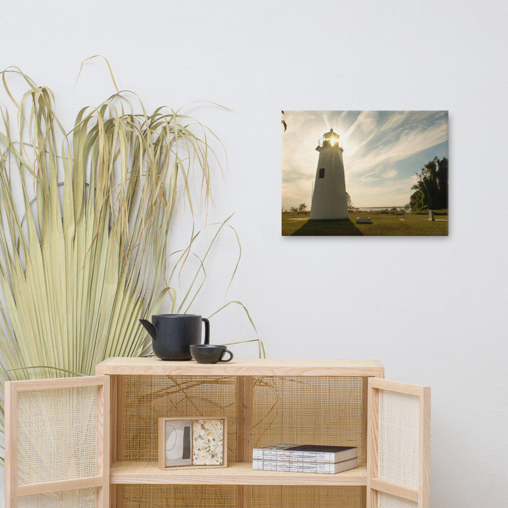 Turkey Point Lighthouse with Sun Flare Horizontal Canvas Prints, 18" X 24"