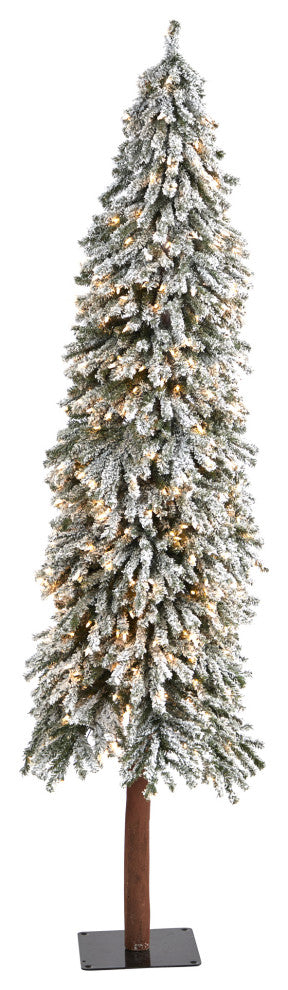 7' Flocked Grand Alpine Faux Xmas Tree W/Lights, Bendable Branches