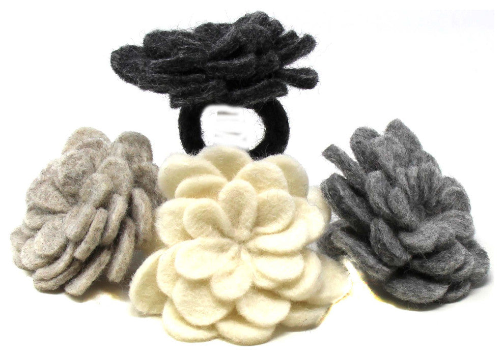 Felt Neutral Zinnia Napkin Rings, Set of 4