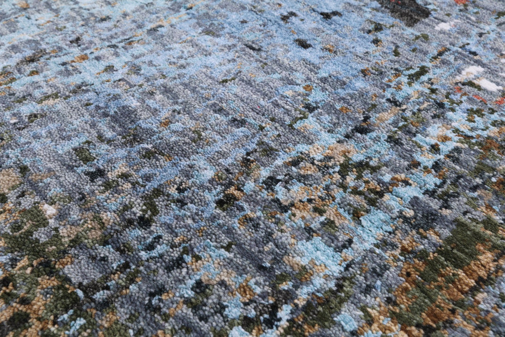 Bridge Design Modern Hand Knotted Wool and Silk Rug 6' 2" X 9' 2" Q6856