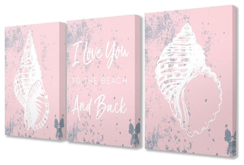 Stupell Ind. Love You To The Beach Pink Shells Canvas Art Set, 3pc, each 16 x 20