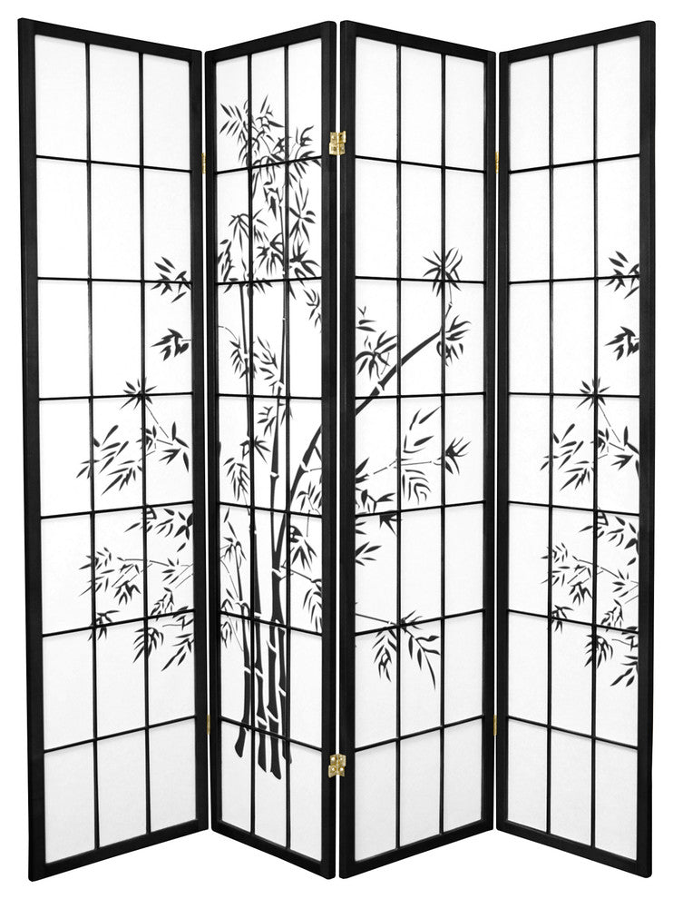 6'' Tall Lucky Bamboo Shoji Screen, Black, 4 Panels