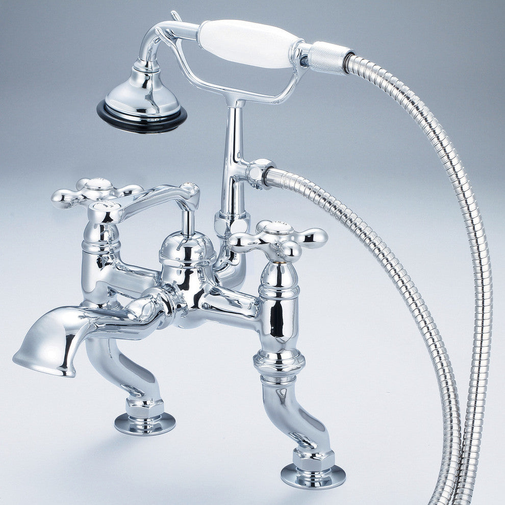 Vintage Classic Deck Mount Tub Faucet With Handshower, Hand Polished, Richly Tri