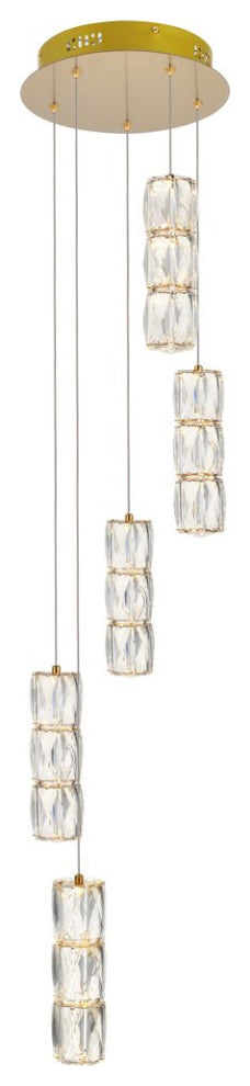 Paige LED Light Gold Pendant Clear Crystal