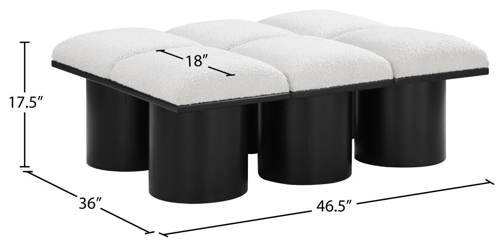 Pavilion Boucle Fabric Upholstered 6-Piece Modular Bench, Cream, Black Finish