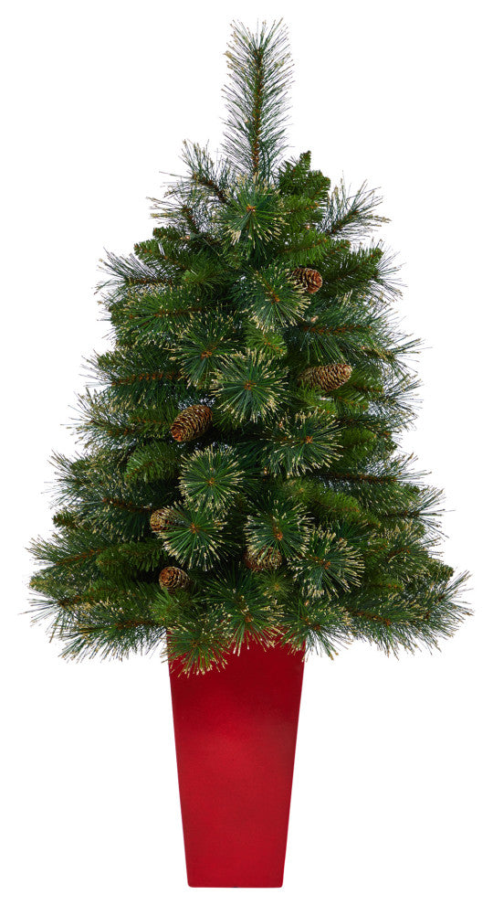 44" Golden Tip Washington Pine Faux Xmas Tree W/Lights, Pinecones