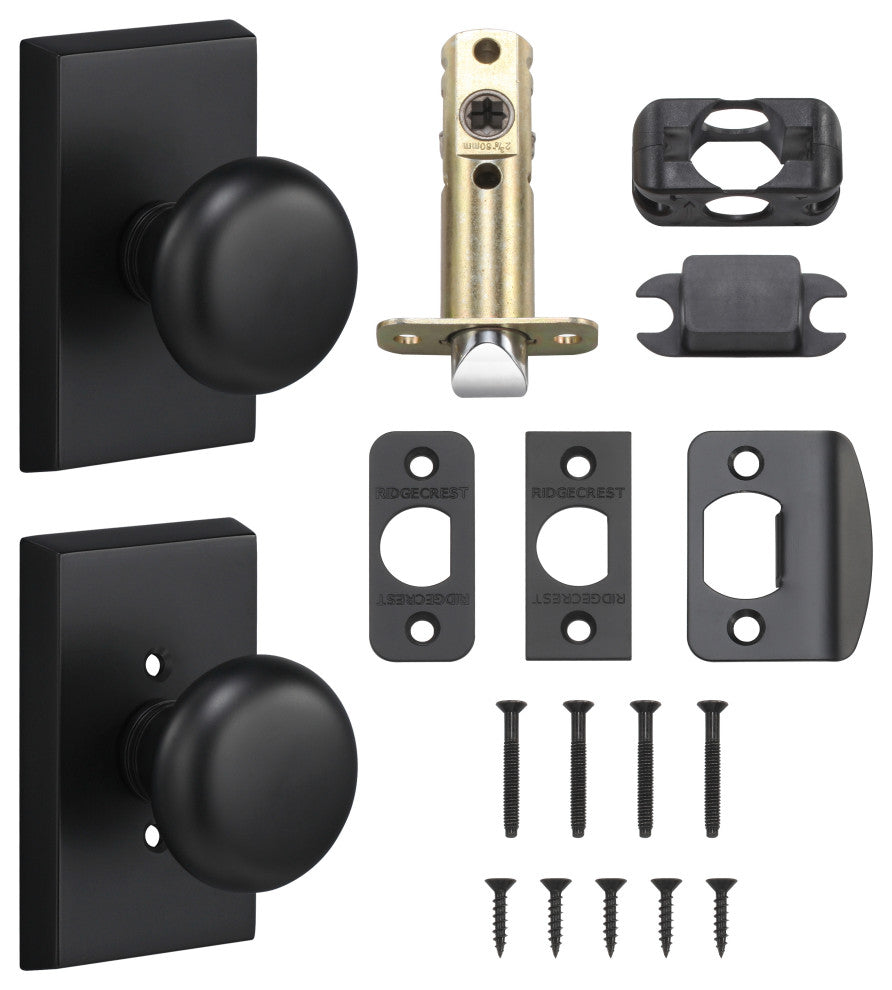 Ridgecrest Mountain Oakley Passage Door Knob with Square Rosette, Flat Black