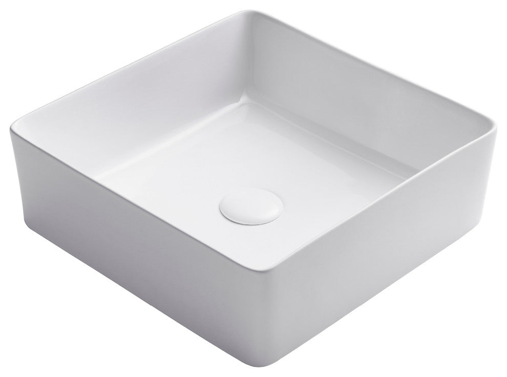 Viva Ceramic Square Vessel Bathroom Sink, White
