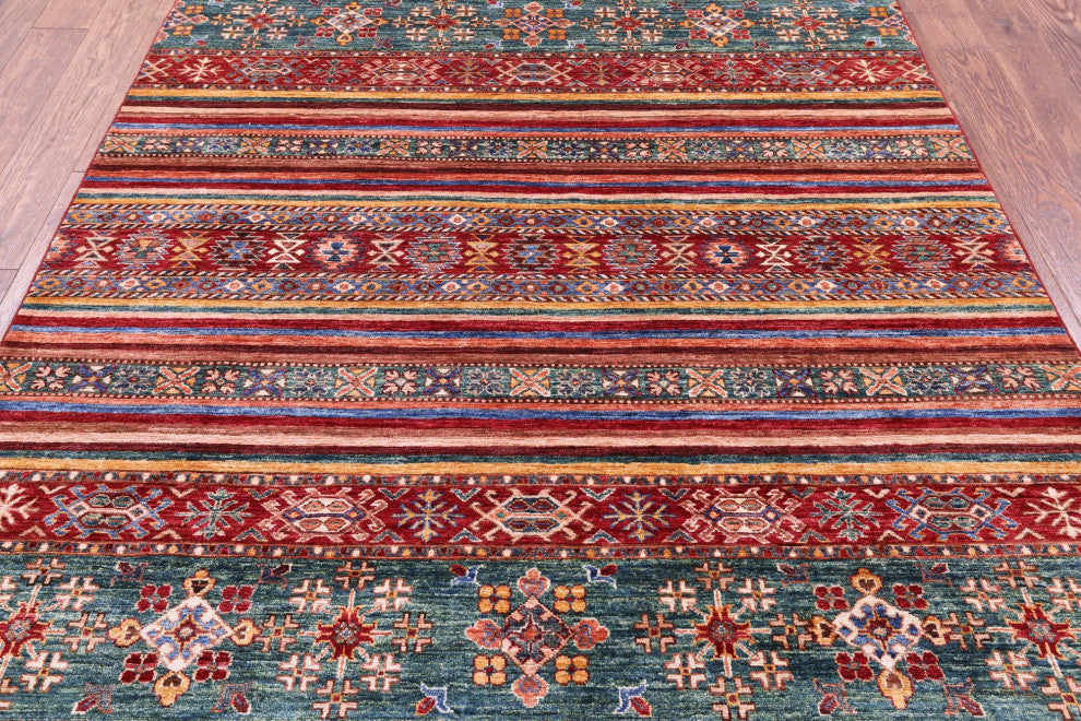5' 8" X 7' 10" Super Kazak Khorjin Hand-Knotted Wool Rug - Q12853