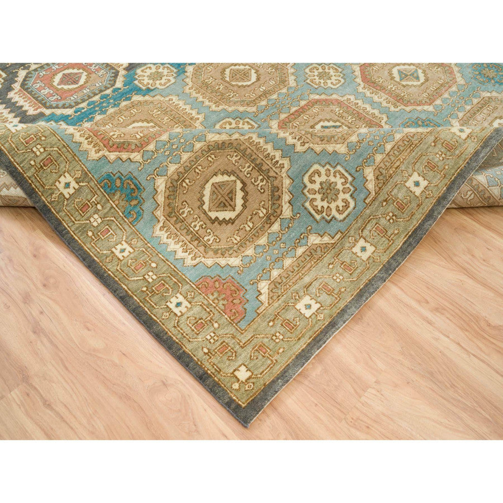Hand Knotted Wool Caucasian Gul Motifs Distinct Abrash Oriental Rug 9'1"x12'1"