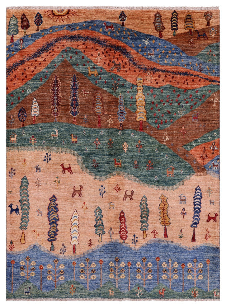 Persian Gabbeh Tribal Hand Knotted Rug 4' 11" X 6' 8" Q10717
