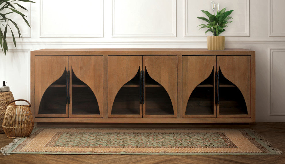 Kate 6-Door Solid Wood Sideboard With Acacia Wood, Natural Finish