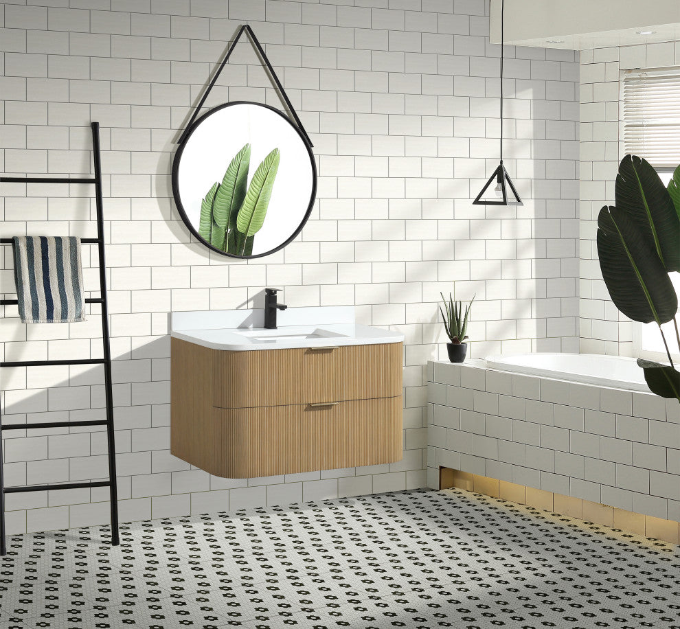 Ari Kitchen and Bath Chantal 36" Floating Bathroom Vanity Oak