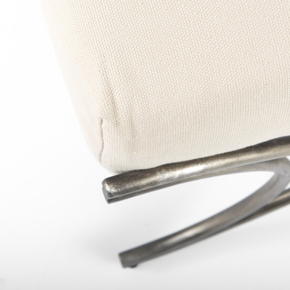 Ayla 55Lx17.6Wx18H Cream Fabric Seat With Antique Nickel Frame Bench