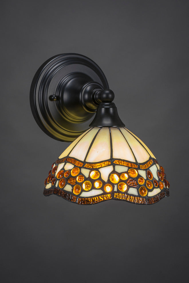 1-Light Wall Sconce, Matte Black/Roman Jewel Art
