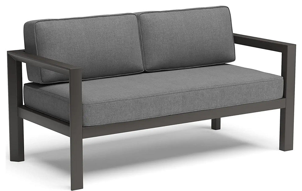 Patio Loveseat with Durable Aluminum Frame and Comfortable Gray Cushions