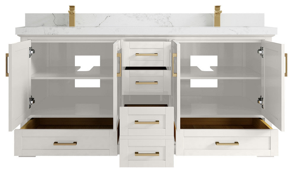 Boston 72" Double Sink Bath Vanity in Alabaster 2" Calacatta Nuvo