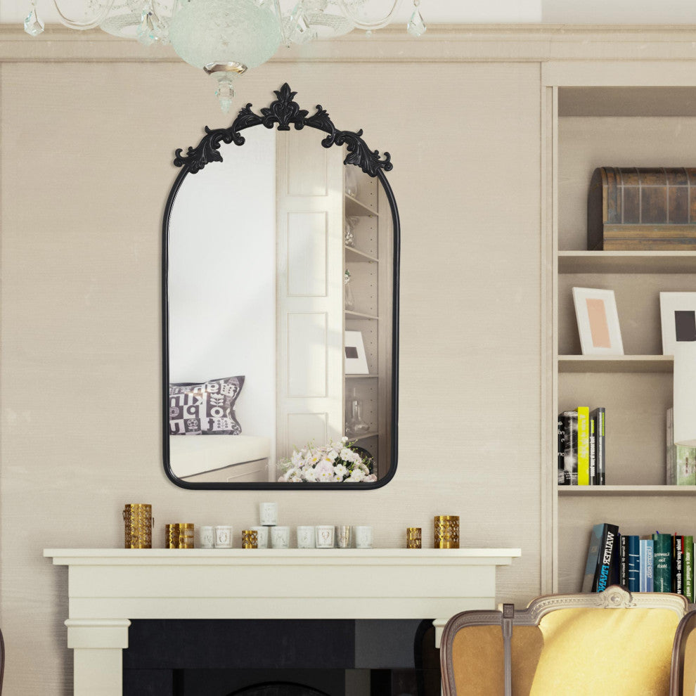 Head West Arch Black Ornate Metal Accent Wall Mirror
