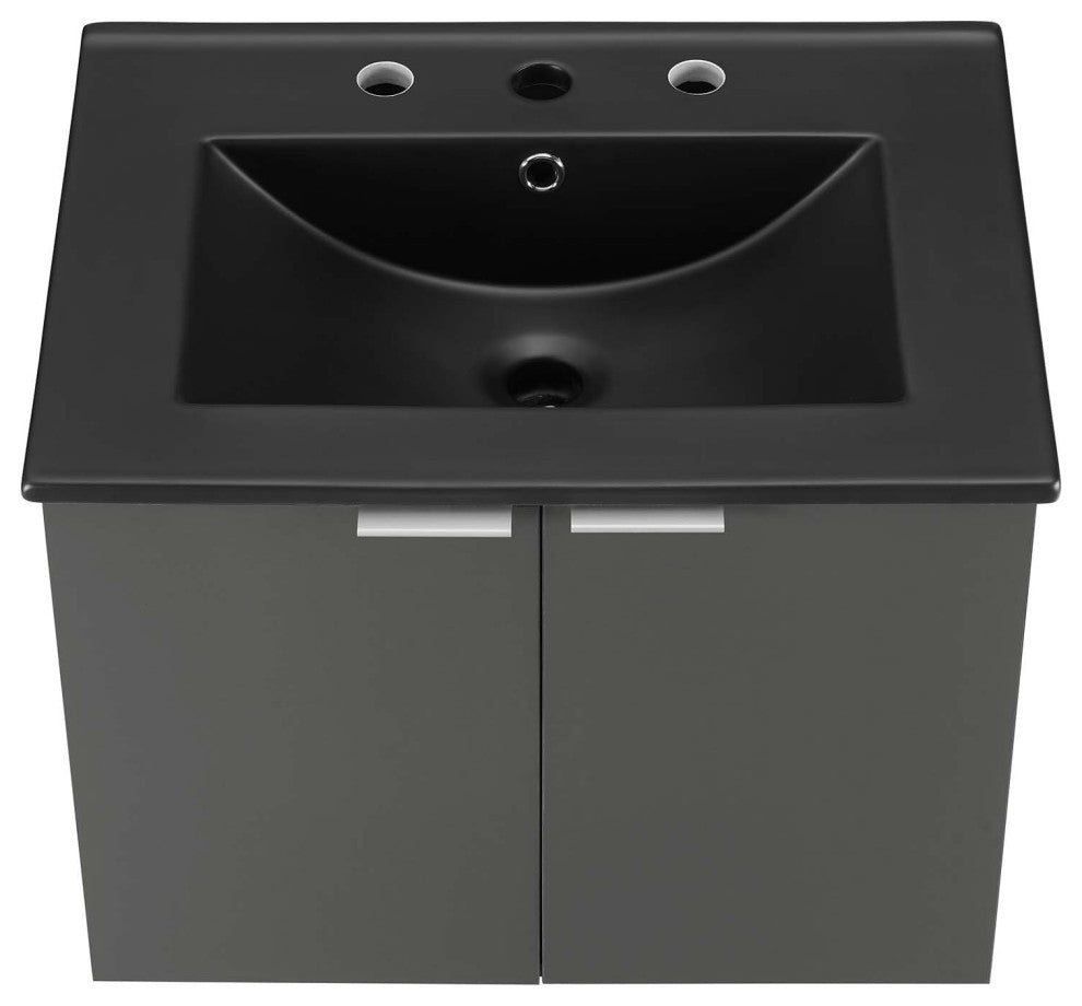 Sink Vanity Cabinet, Wall Mounted, Melamine, Gray Black, Modern, Bathroom
