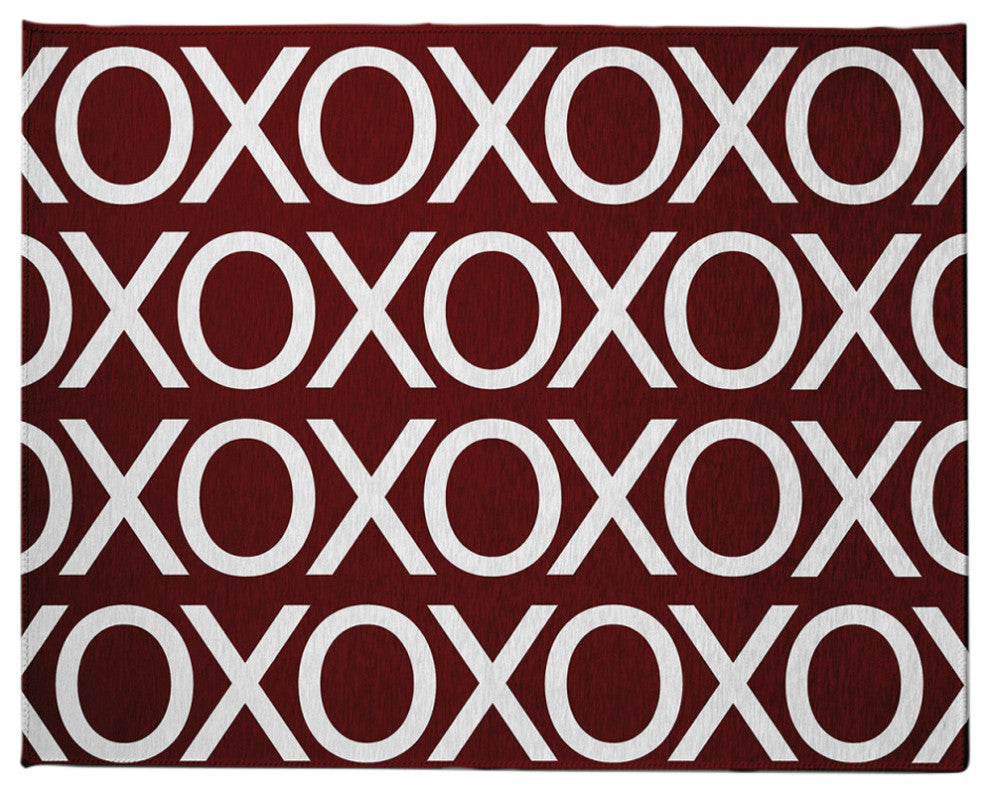 Hugs and Kisses Valentines Chenille Rug, Maroon, 8'x10'