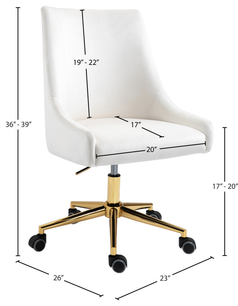 Karina Swivel and Adjustable Velvet Upholstered Office Chair, Cream, Gold Base