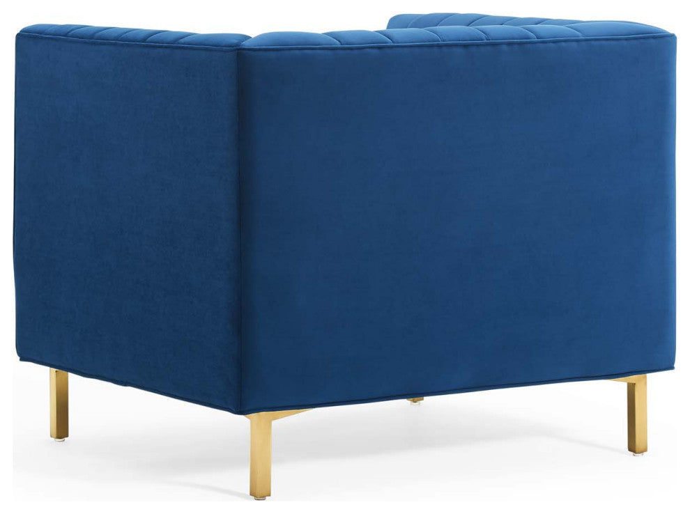 Tufted Armchair Accent Chair, Velvet, Blue Navy, Modern, Lounge Hospitality