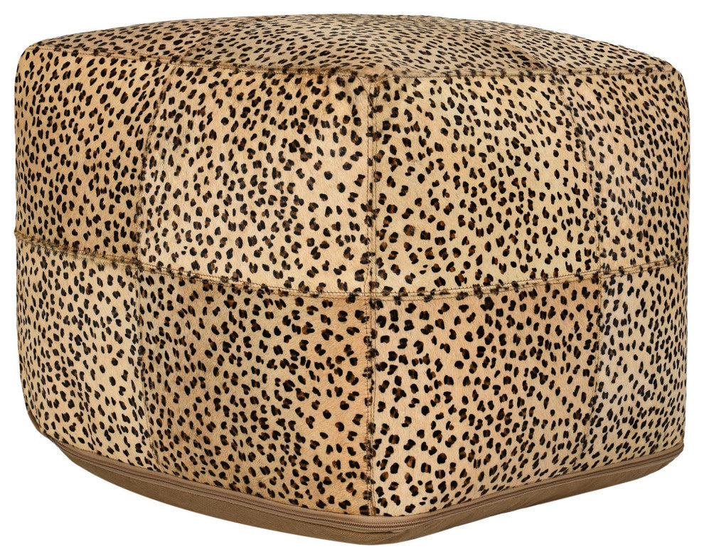 Leopard 18" Natural Leather Hide Floor Cushion Pouf