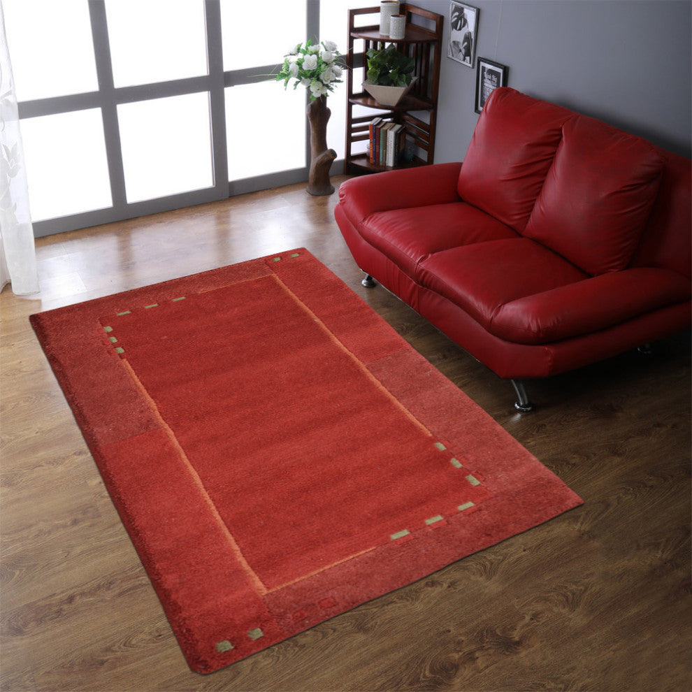 Hand Knotted Tibbati Wool Area Rug Contemporary Red