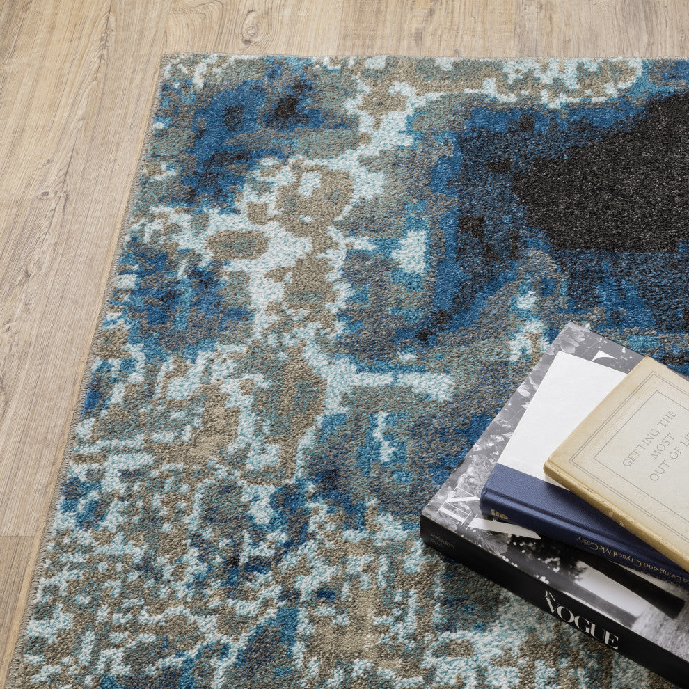 Vander Glass Blue/Beige Power-Loomed Area Rug, 2'3"x7'6"