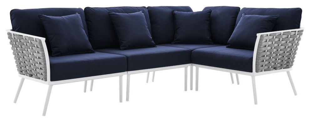 Outdoor Patio Aluminum Outdoor Patio Aluminum Large Sectional Sofa, White Navy