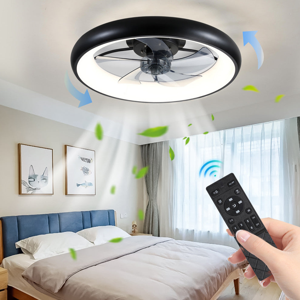 22 in. W x 6 in. H Ceiling Fan in Black and White with Dimmable LED Lights