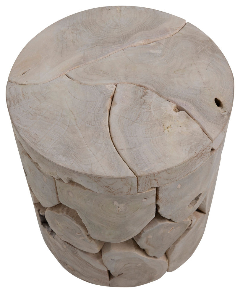 Scarlett 18" Round Bleached Teak Root Block Style End Table