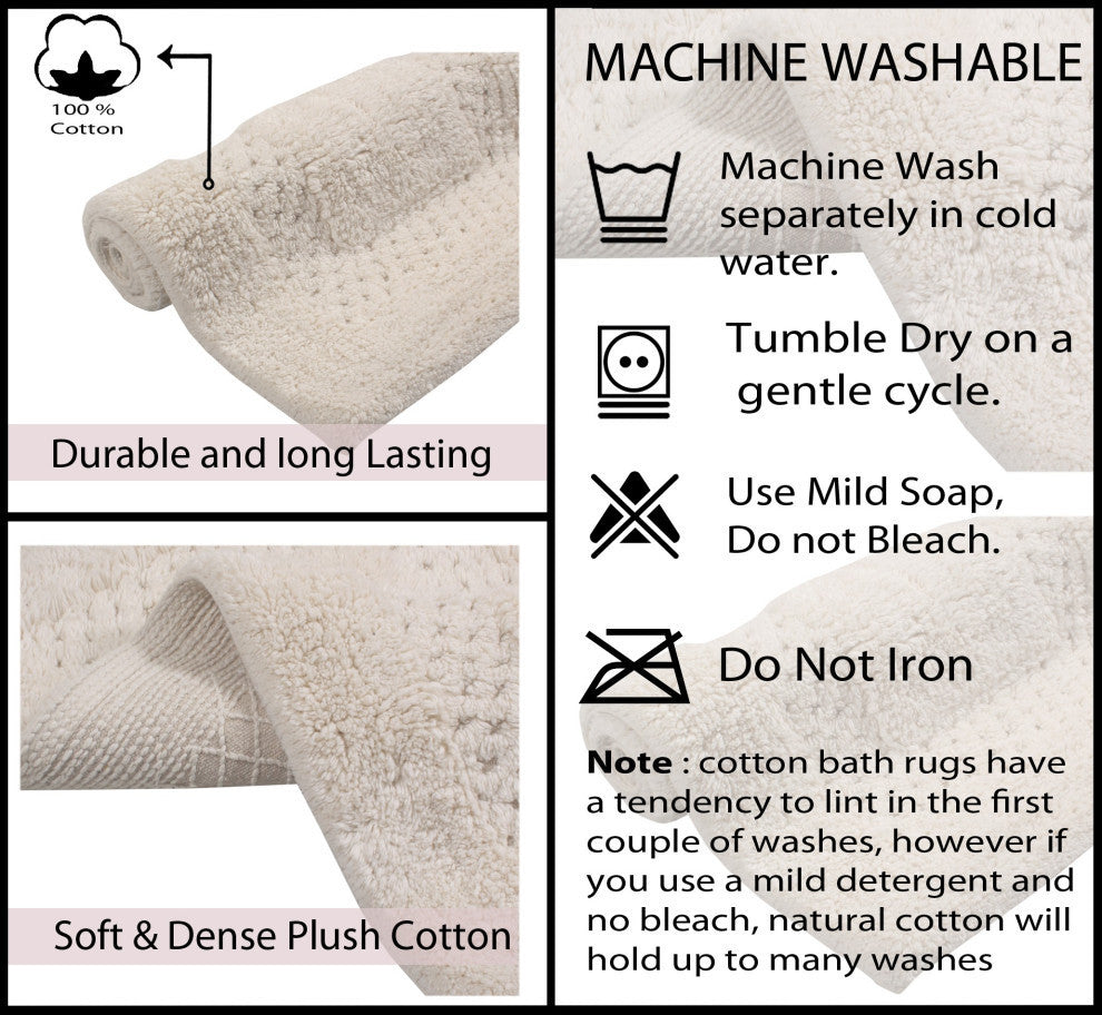 Classy Bath Rugs Set, 17"x24" Rectangle, Ivory