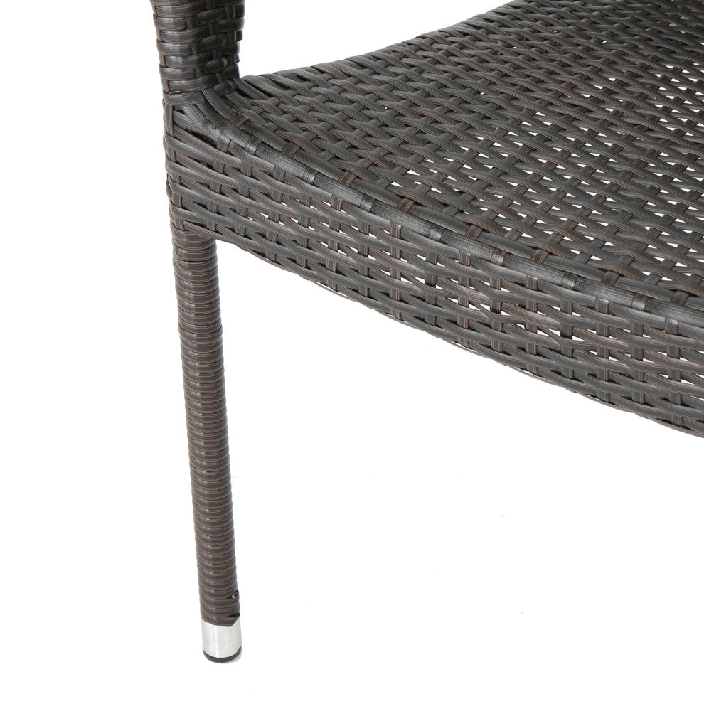 GDF Studio Miranda Outdoor Mix Mocha Wicker Stacking Dining Chairs, Set of 4