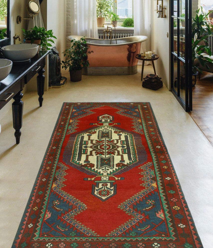 Fine Vintage Distressed Vicky Red/Ivory Runner, 3'1 x 6'1
