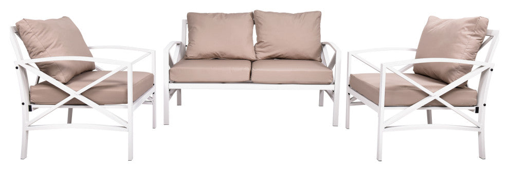 3 Pieces Outdoor Metal Patio Sectional Sofa Set With Cushions, Camel