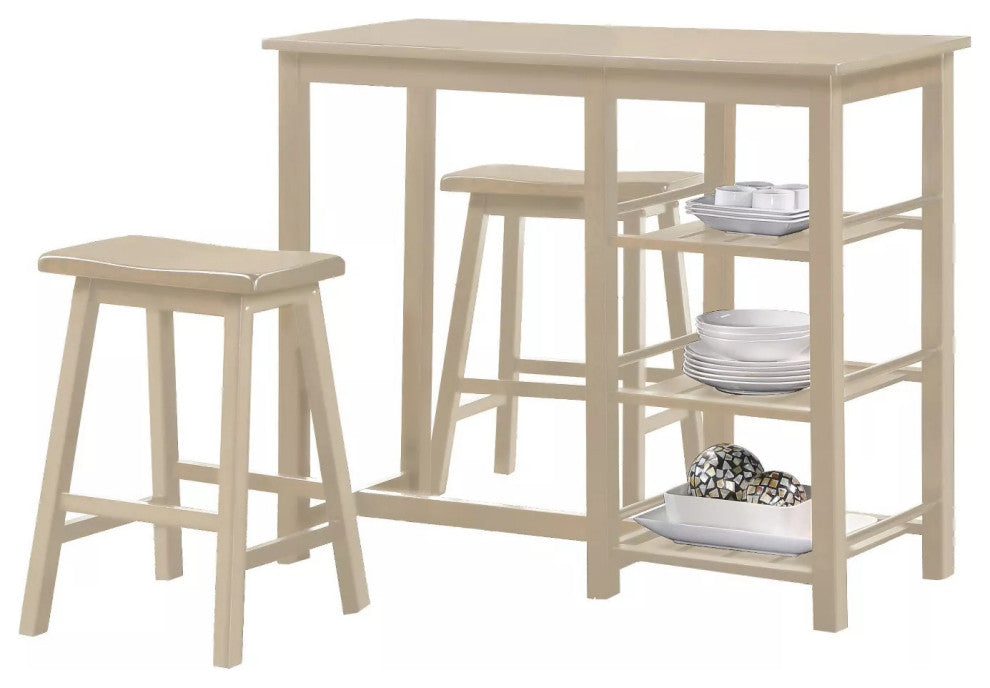 3-Piece Wood Counter Height Set, Buttermilk Finish