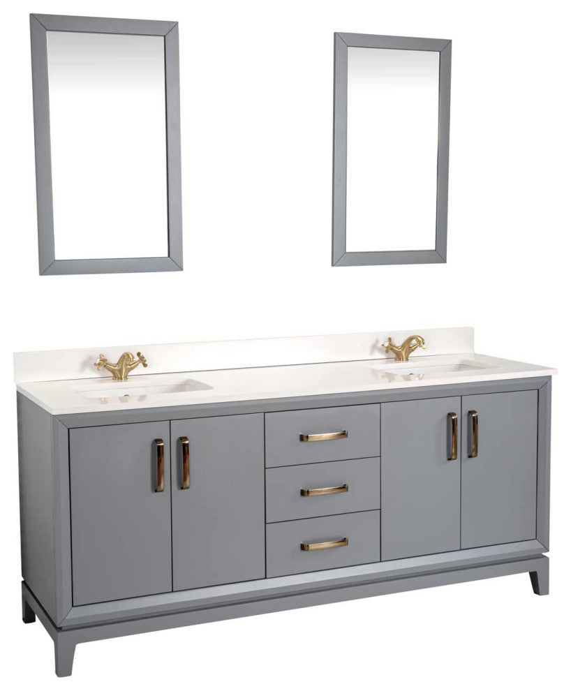 Fabia Collection 72" Bathroom Vanity With Sink, Mirror, Countertop, Dark Gray