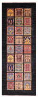 Persian Garden Design Black Handmade Wool Runner Rug 2' 8" X 7' 1" Q10692
