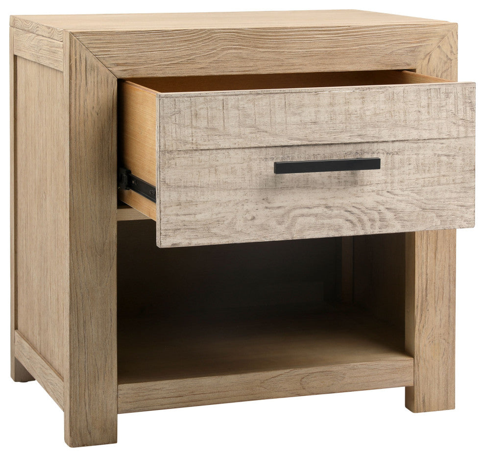 Rowena Single Drawer Pine Wood Nightstand, Light Warm Wash